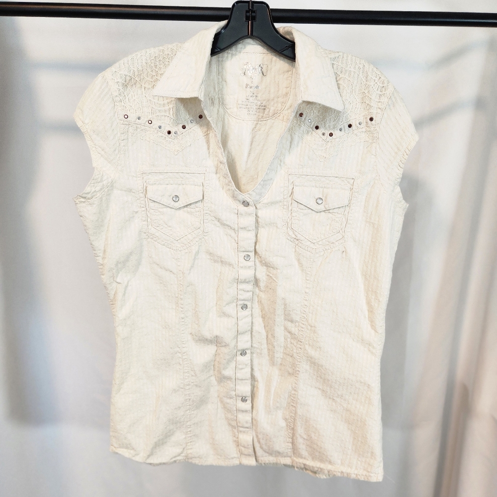 Rock 47 by Wrangler Cream Embellished Sleeveless Top XL